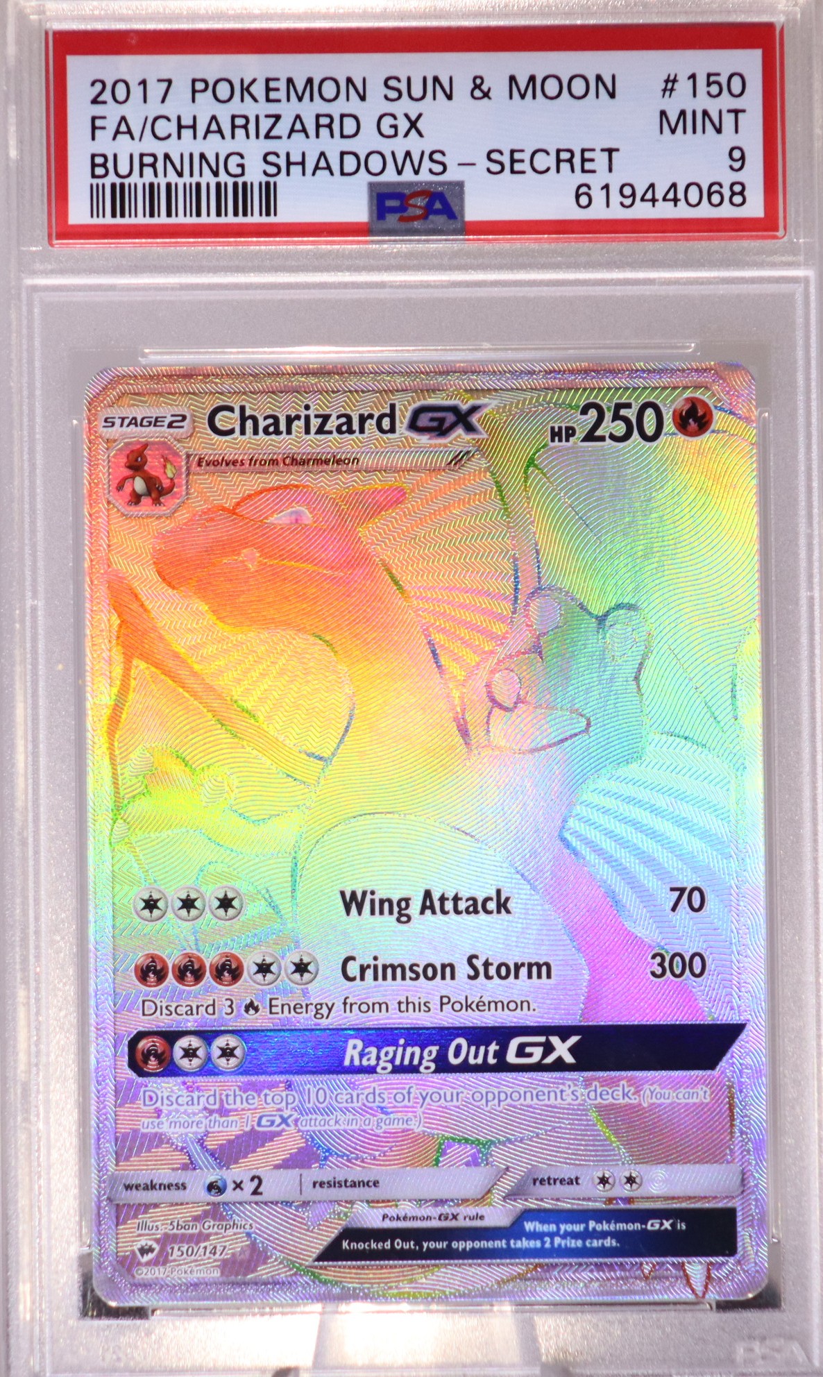 PSA 9 - Charizard EX Rainbow - Burning Shadows 150/147 🇬🇧
